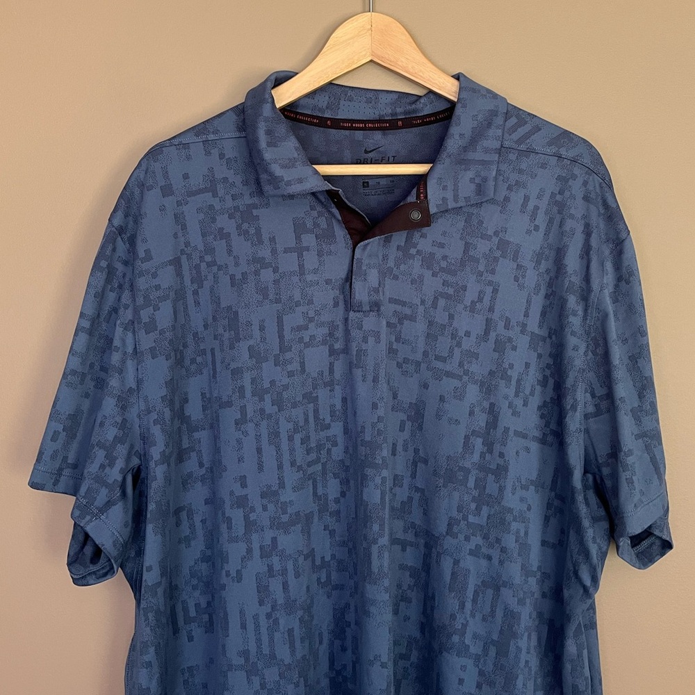 {Nike} Dri-Fit Tiger Woods Short Sleeve Golf Polo in Digi Camo Blue - Mens XL - Picture 3 of 13